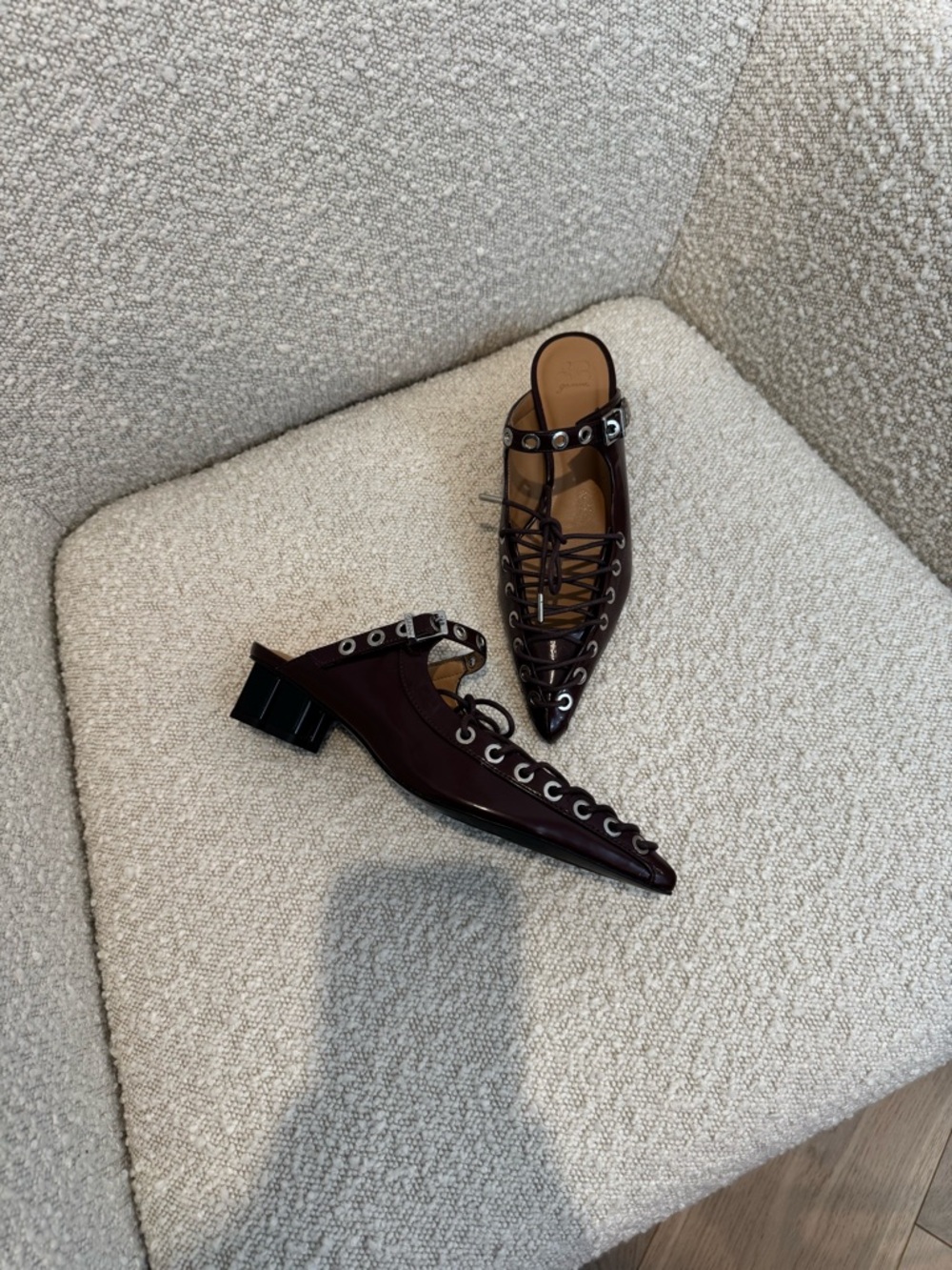 GANNI Burgundy Eyelets 35 lace-up mules - Picture 7 of 12